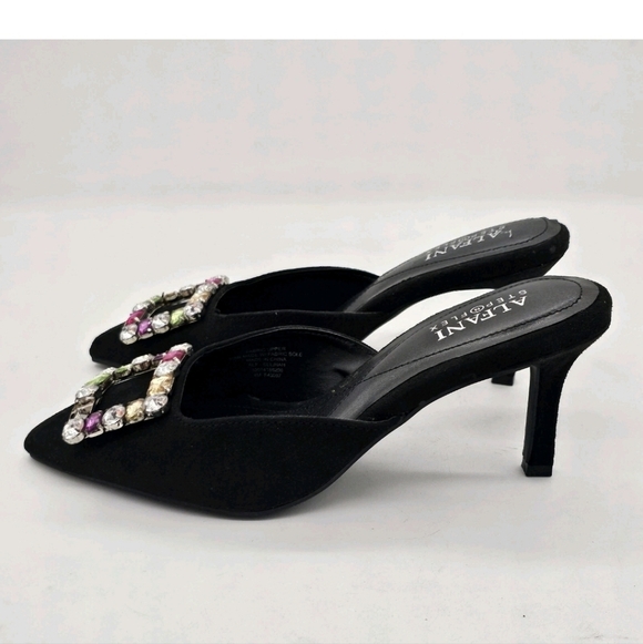Alfani Womens Selinah Mules Kitten Mid Heel Microsuede Embellished Black 6M - Picture 6 of 14